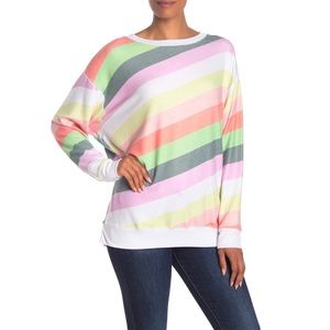 Wildfox Striped Oversize Pullover Sweater Sherbert